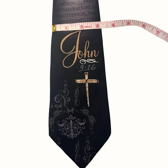 Eagles Wings John 3:16 Black Silk Tie With Gold Cross & Bible Scripture (Mix & M - Picture 4 of 8